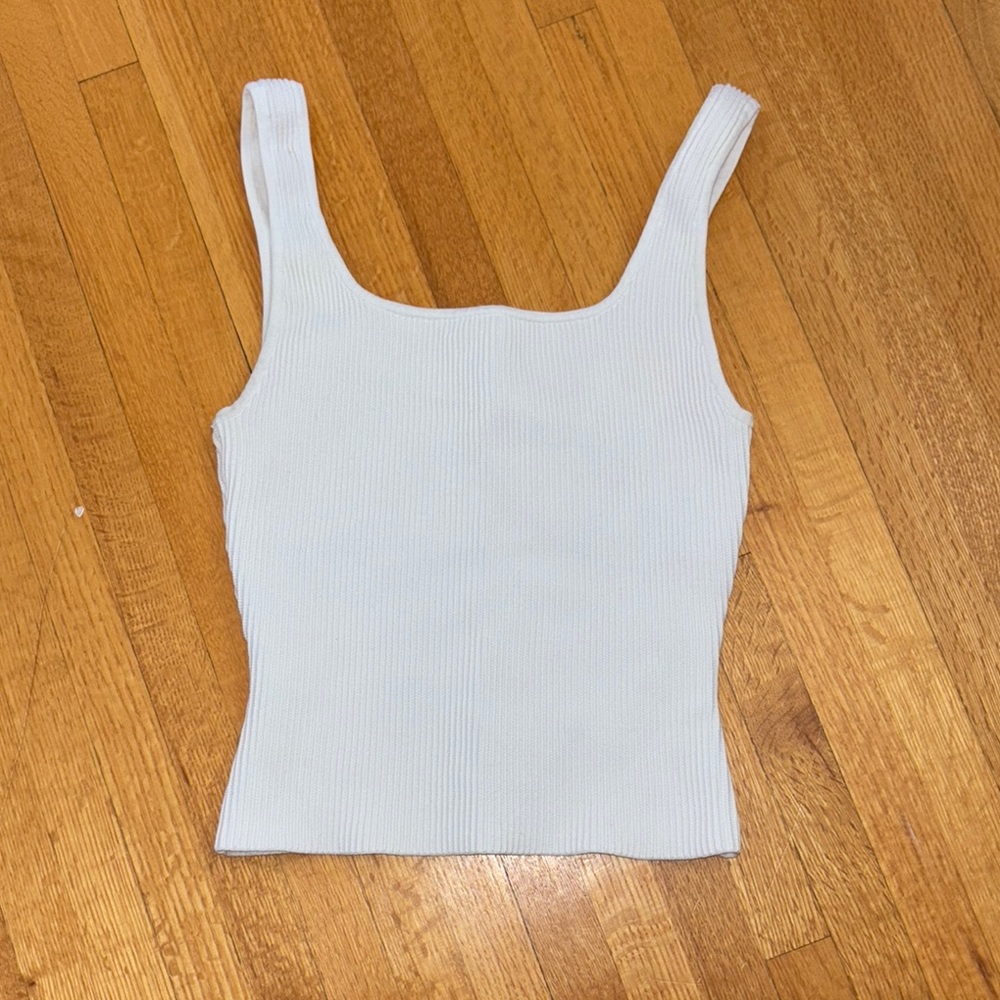 Babaton Gray and White Fitted Sleeveless Tank Top